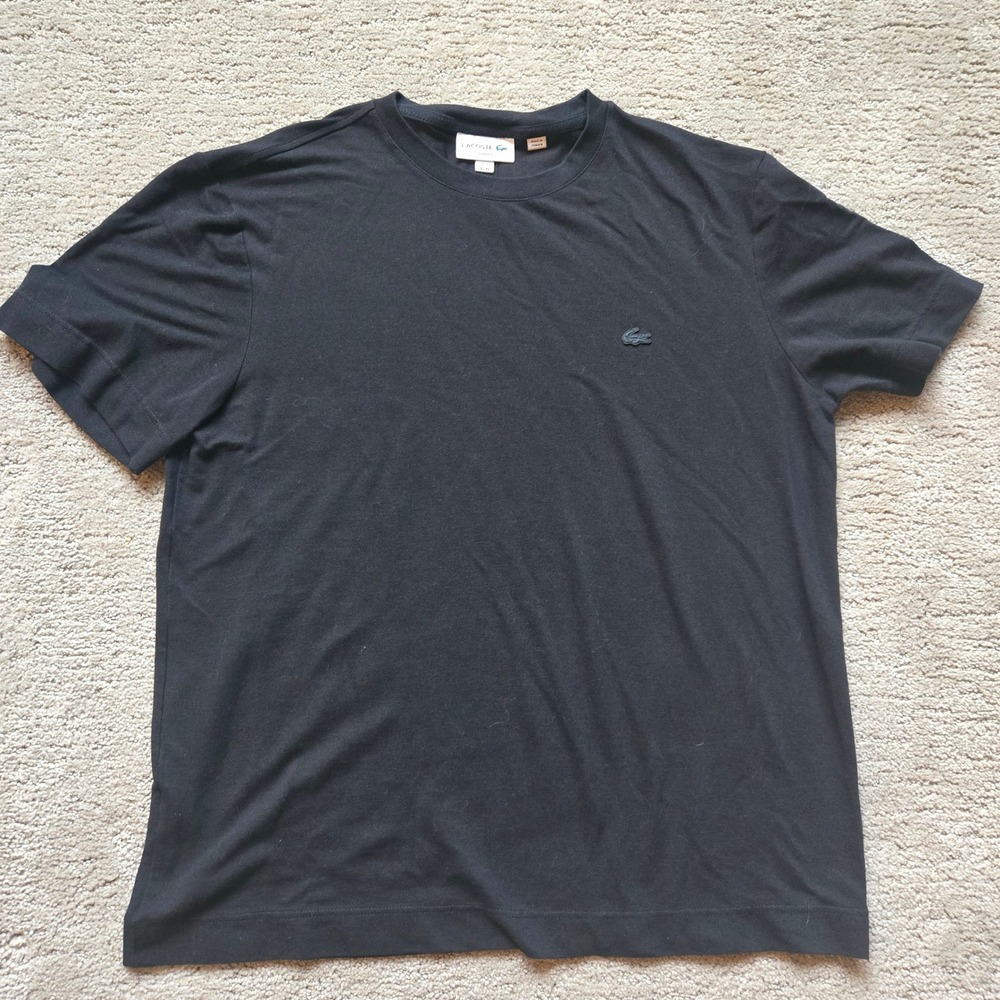 Lacoste Slim Fit T-Shirt Mens XL Black Short Sleeve Crew Neck Tonal Logo FR 6